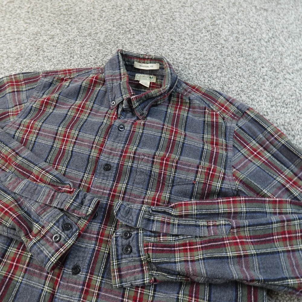 LL Bean Shirt Mens M Blue Red Scotch Plaid Flannel‎ Button Up Long Sleeve Hike